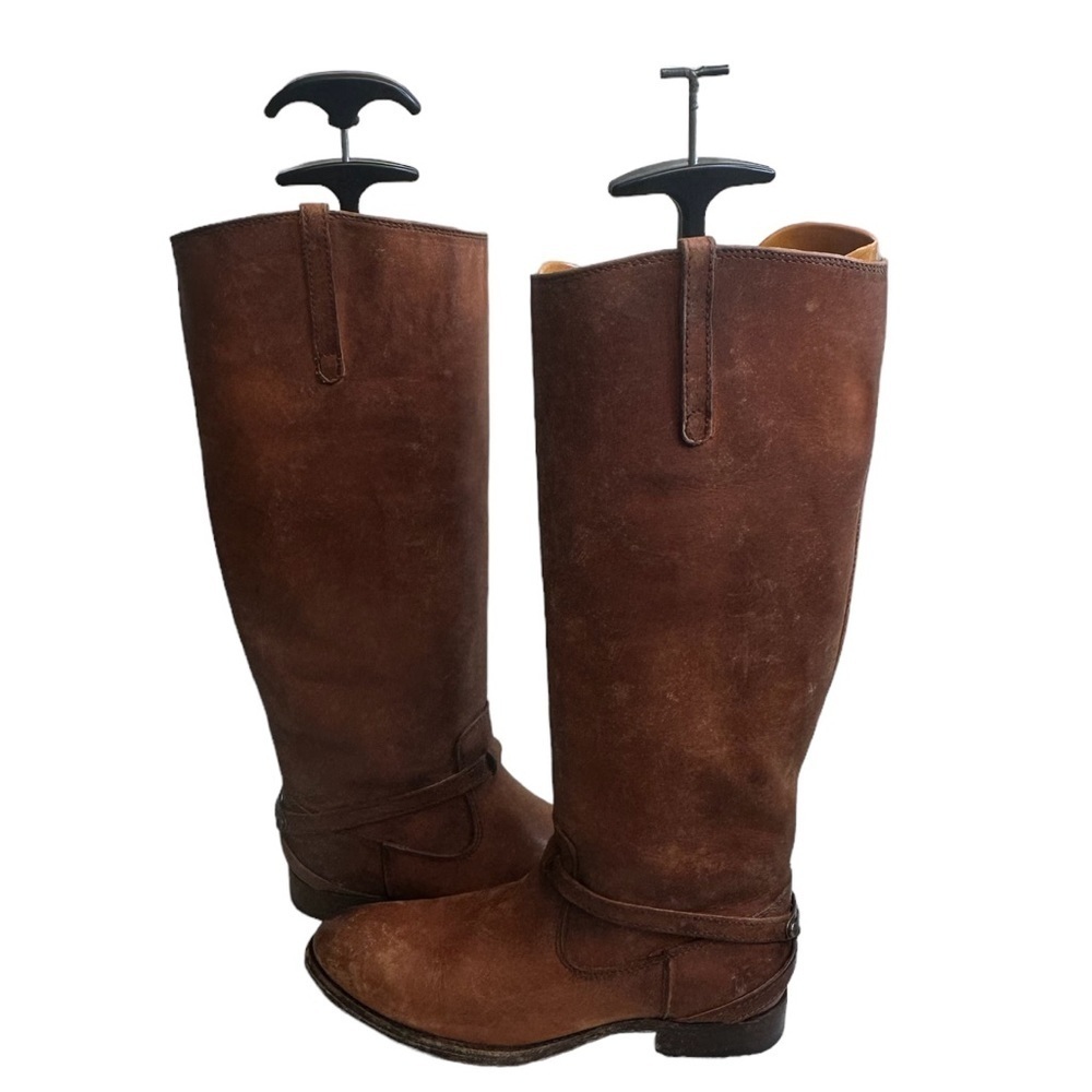 Frye Womens Brown Leather Round Toe Tall Boots Heel Size 7B Distressed 76975